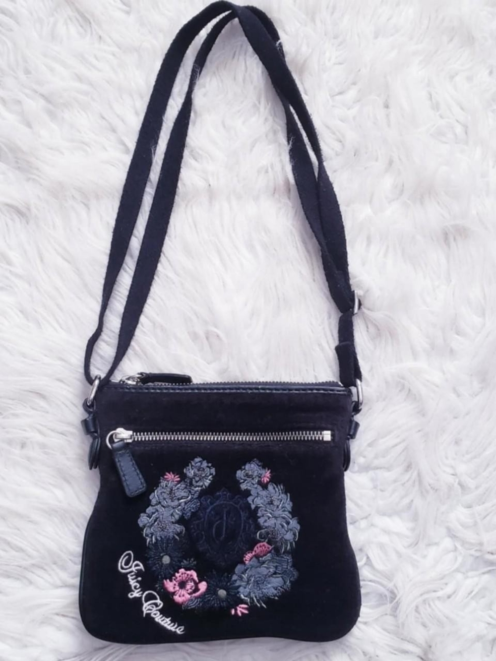 Juicy Couture Black Floral Embroidered Crossbody Bag